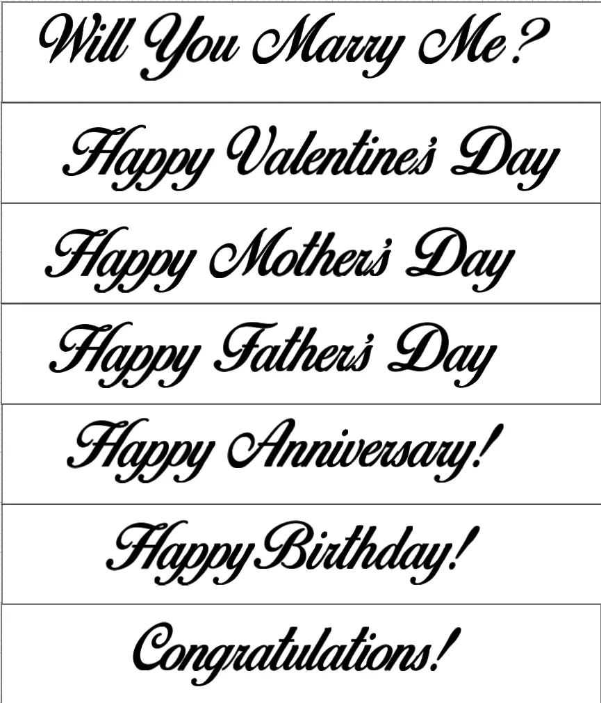Custom Vinyl Phrases for 4cm Ribbon – Set of 7 phrases