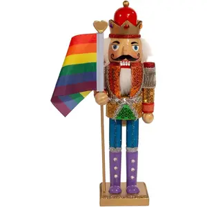 Kurt Adler Wooden Nutcrackers, Gay Pride Nutcracker with Colorful Pride Flag, 12"