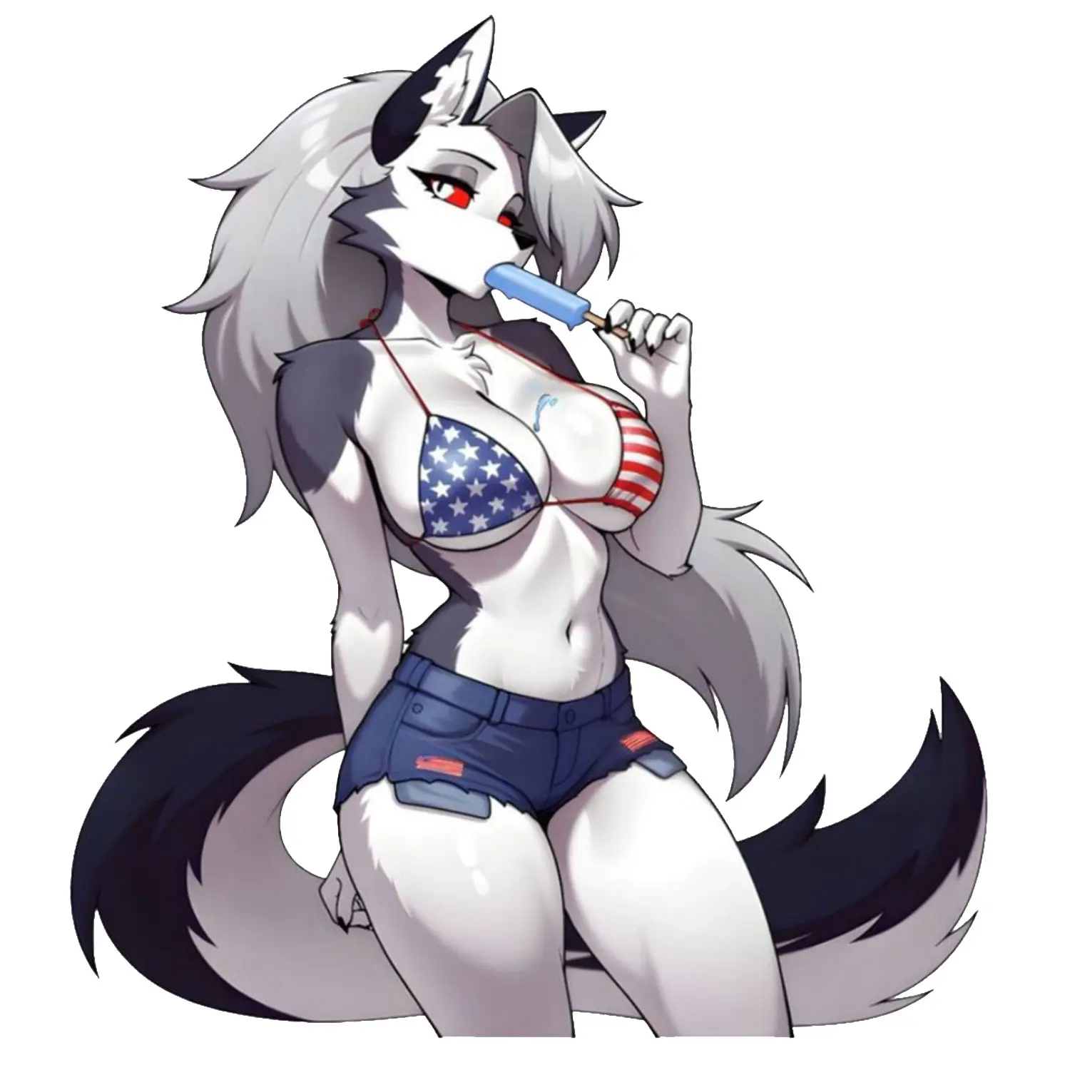 Anime Wolf Girl Sticker, Laptop Water Bottle Decal, Patriotic Summer Character Art, Cute Manga Style Sticker for Fans and Collectors