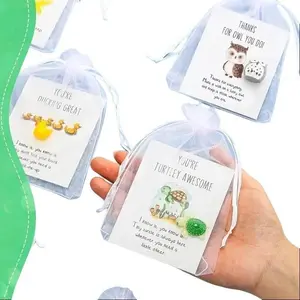 Set of 75 Motivational Animal Themed Gift Card, 50 Sets Mini Gift Card with Resin Ornament, Gift for Colleagues, Birthday, Blessing, Luck