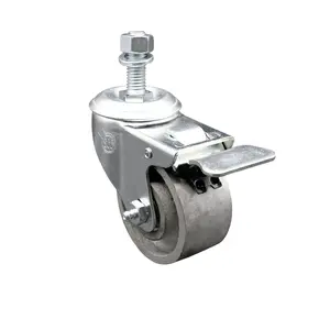 212 MAIN Service Caster SCC-TSTTL20S314-SSS-121315 Semi Steel Cast Iron Swivel Threaded Stem Caster with 3x1.25 in. Silver Lockable Swivel Wheels, 0.5 in. Stem, and Total Locking Brake, Lockable Wheels