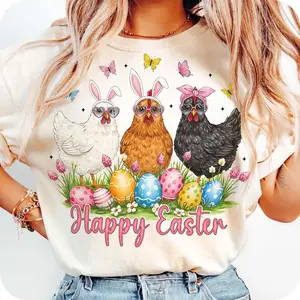 [Sale Up To 50%] Happy Easter Chicken T-shirt, Retro Easter Spring Flowers Chicken Coquette Tee, Cute Gift for Chicken Lovers