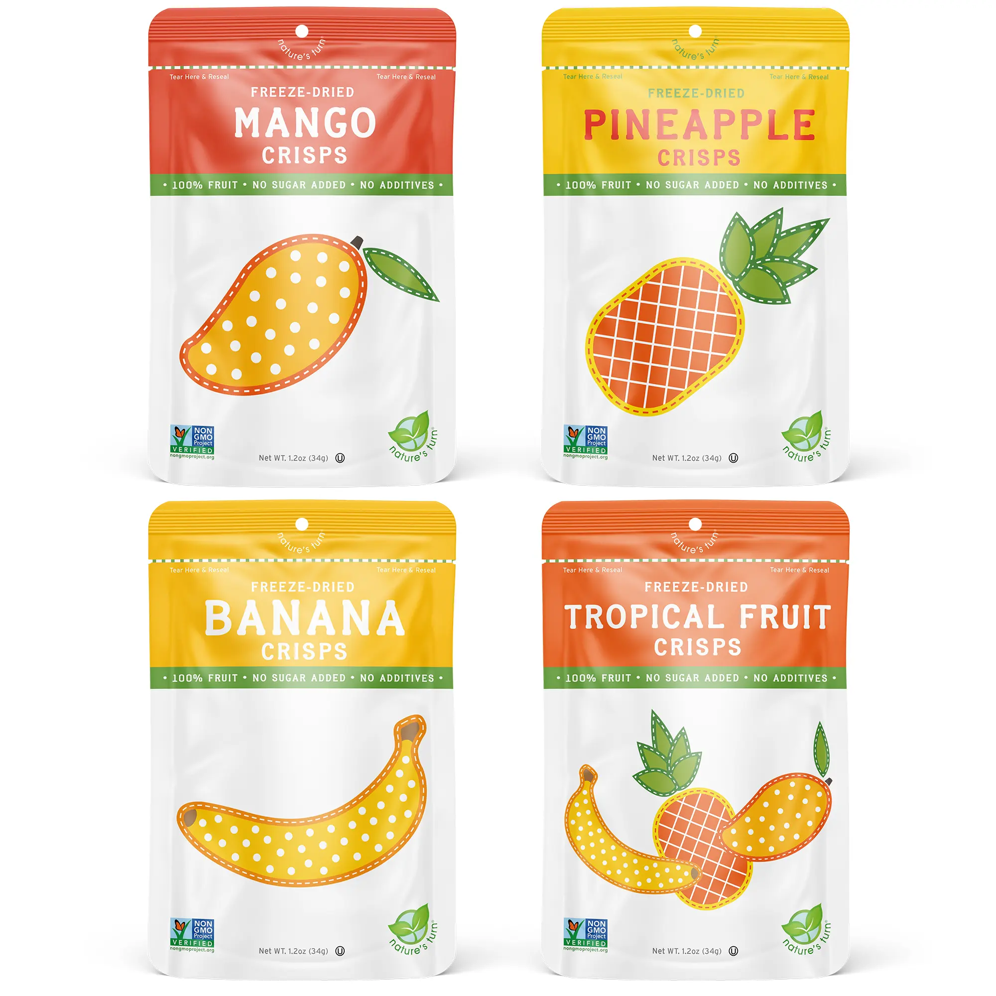Nature’s Turn Freeze-Dried Fruit Crisps Tropical Variety Pack - Plant Based No Sugar Added Snack, 100% Real Fruit, Light Crispy Texture, School Lunch On The Go Clean Eating Choice