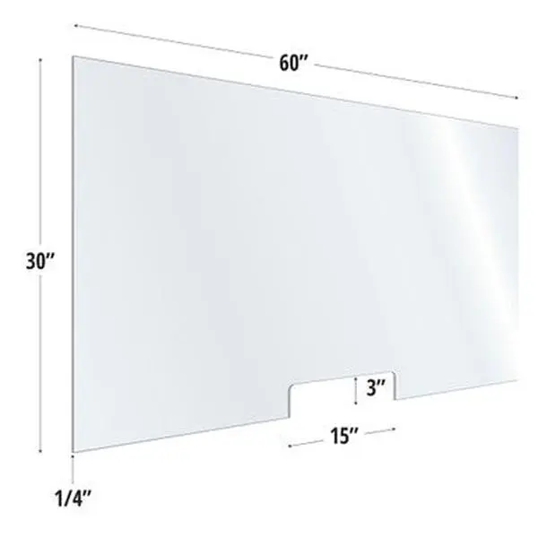 OfficeSource |SafeGuard Barrier Collection | Clear Acrylic Screen with Transaction Cutout - 60''W x 30''H