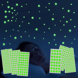 Household daily necessities 514 PCS Glow in The Dark Stars Wall Stickers for Ceiling, 4 Sizes Glowing Wall Decals Decor Stickers, 3D Green Glowing Stars for Room Decorations