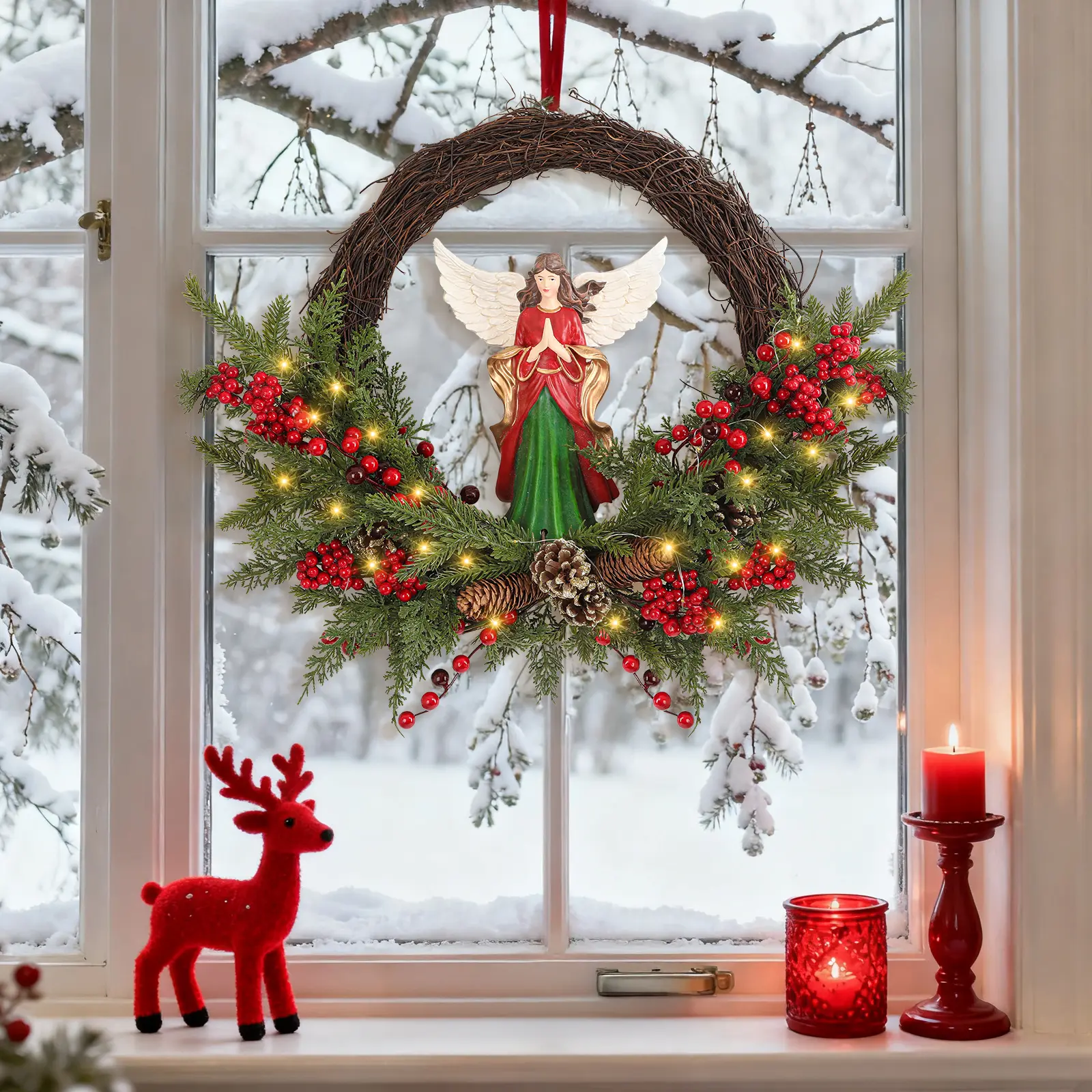 Optimized title (90 chars):   24" Christmas Wreath with Lights Battery Operated Angel Wreath 30 LED Holiday Decor   Key elements kept:   - Size (24")   - Product type (Christmas/Angel Wreath)   - Features (Lights, Battery Operated, 30 LED)   - Usage
