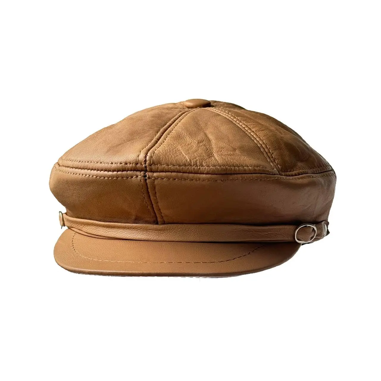 Lukkizara Men’s Tan Genuine Lambskin Cap - Classic Vintage Plain Unisex Ivy Flat Hat with Foldable Flaps, Sizes S-2XL, All Seasons for Anniversary, School, Everyday Use