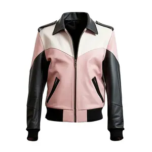 Men & Women black pink leather jacket Genuine Sheepskin Aviator Jacket by Hide Crafts