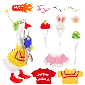Magnetic Desk Goose knitting Outfit with 3 Sets Desktop Goose Outfits Cute Home Decor Statue for 7inch  Desk Goose DIY Decoration