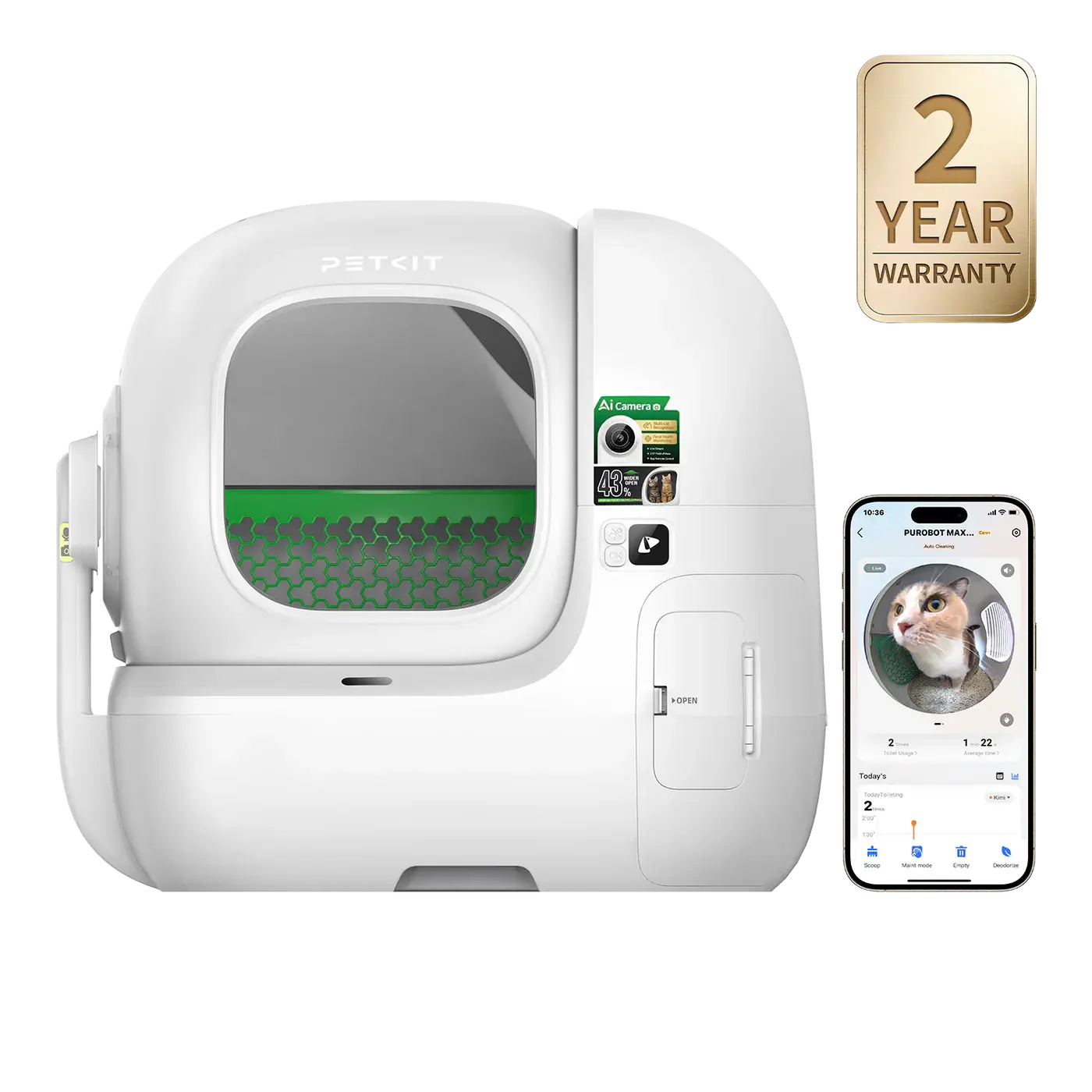 PETKIT Purobot Max Pro 2 AI-Camera Self-Cleaning Cat Litter Box -  5G&2.4G WiFi, 210° Wide Angle Lens, App Control, Odor-Free, Automatic Litter Box for Multiple Cats