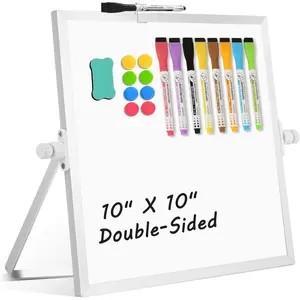 Dry Erase  White Board, 10" x 10" Double-Sided Desktop Whiteboard with Stand, Portable Small Whiteboard Set for Drawing, Office,