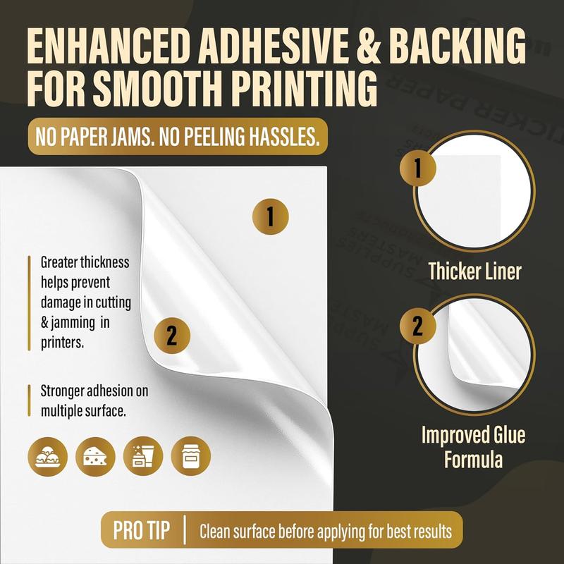 30 Glossy Sticker Sheets 8.5 x 11, Printable Glossy High Resolution Paper for Inkjet Printer (Dyes or PIGMENTS), Papel Adhesivo Brillante  para Stickers and Labels.