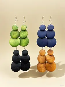 Women's Handmade Wooden Layered Long Pendant Earrings, Dangle Earrings, Bohemian Ethnic Style Fashion Trendy Earrings, Unique Jewelry Accessory