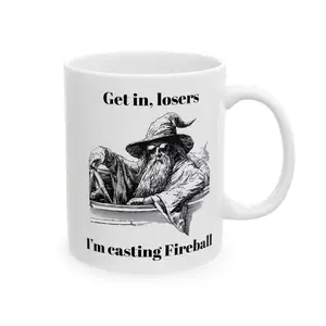 Fireball Wizard Mug: Funny Dungeons and Dragons Coffee Cup, Critical Role & BG3 Humor, Dungeon Crawler Cup, Book Series Mugs