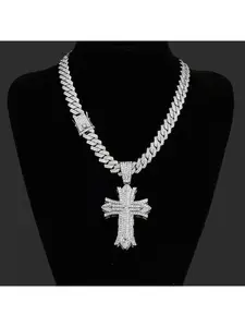 Multi-layer Cross Pendant, Cuban Link Necklace | Double-layer cross design matched with gold-tone base, featuring sleek lines and an inherent solemn yet luxurious texture