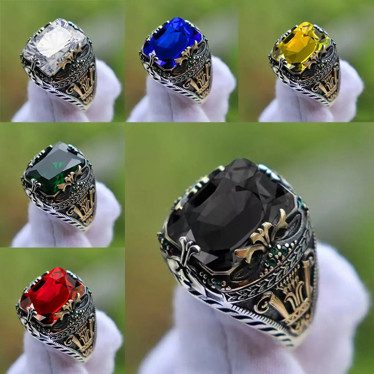 Men's Copper Gingham Geo Statement Multi Ring - Fashionable Costume Jewelry Accessory with Artificial Gemstone for Graduation, Gifting (Artificial Gemstone Ring), Geometric-Shaped Rings