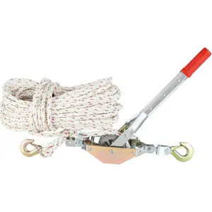VEVOR Rope Puller, 3/4 Ton 1653 lbs Pulling Capacity, with 100' of 0.6" dia. Rope, 2 Hook, Come Along Winch, Heavy Duty Ratchet Power Puller Tool for Moving Boats, Securing Items, Transporting Logs