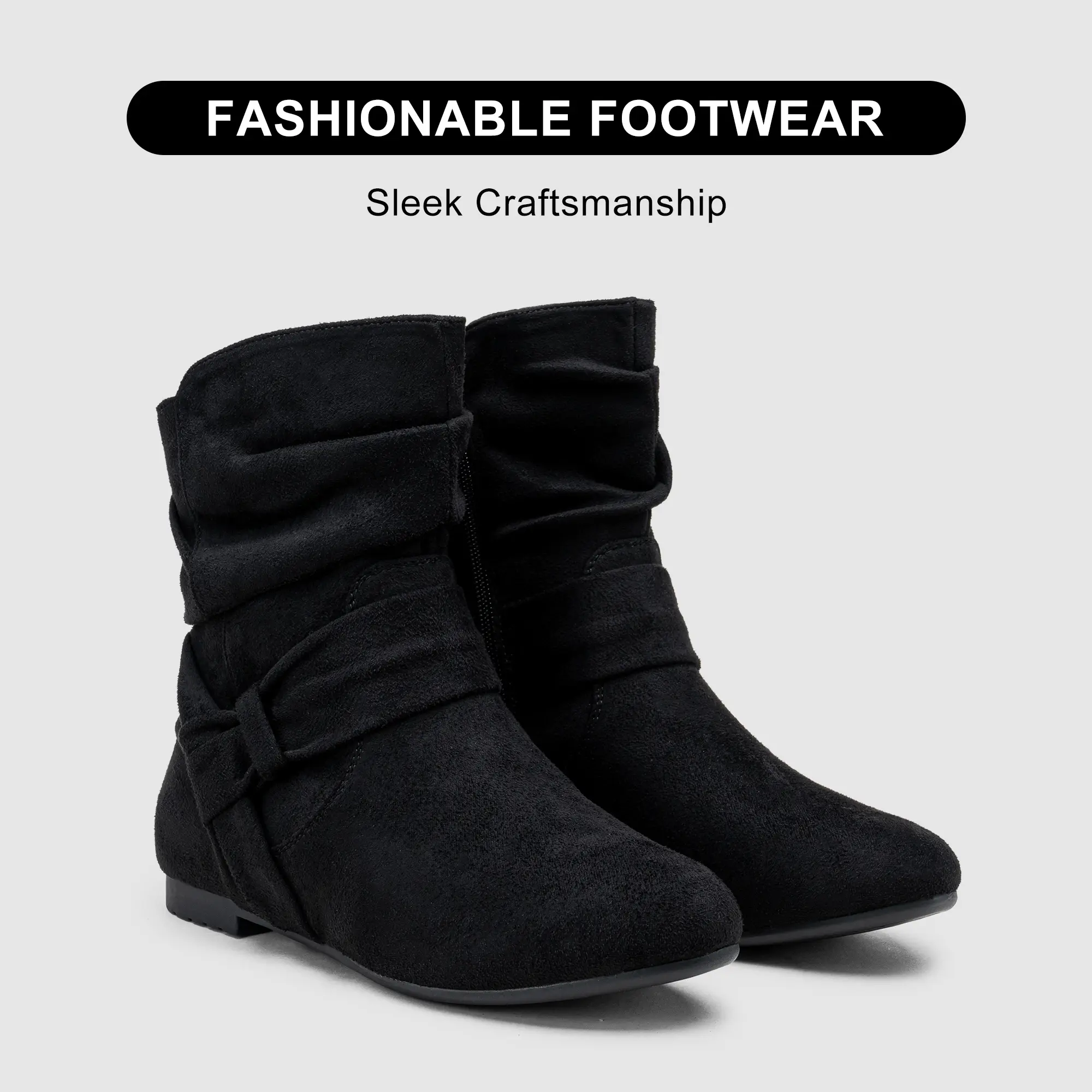 Women's Mid-Calf Slouch Flat Booties - Comfortable Fashion Footwear for Party, Dating, Shopping, Office (Style 939A)