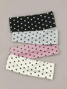 4pcs Women's Polka Dot & Solid Color Wide Stretch Headband Set, Elastic Hair Band For Spa, Makeup, Sports, Beach, Holiday, Workout Headbands