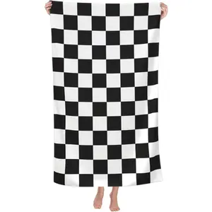 Beach Towel Suitable for Women & Men - Soft Absorbent Microfiber Bath Towel with Black & White Checkered, Suitable for Pool, Travel, Swimming, Camping, Bathing - Modern Bath Towels for