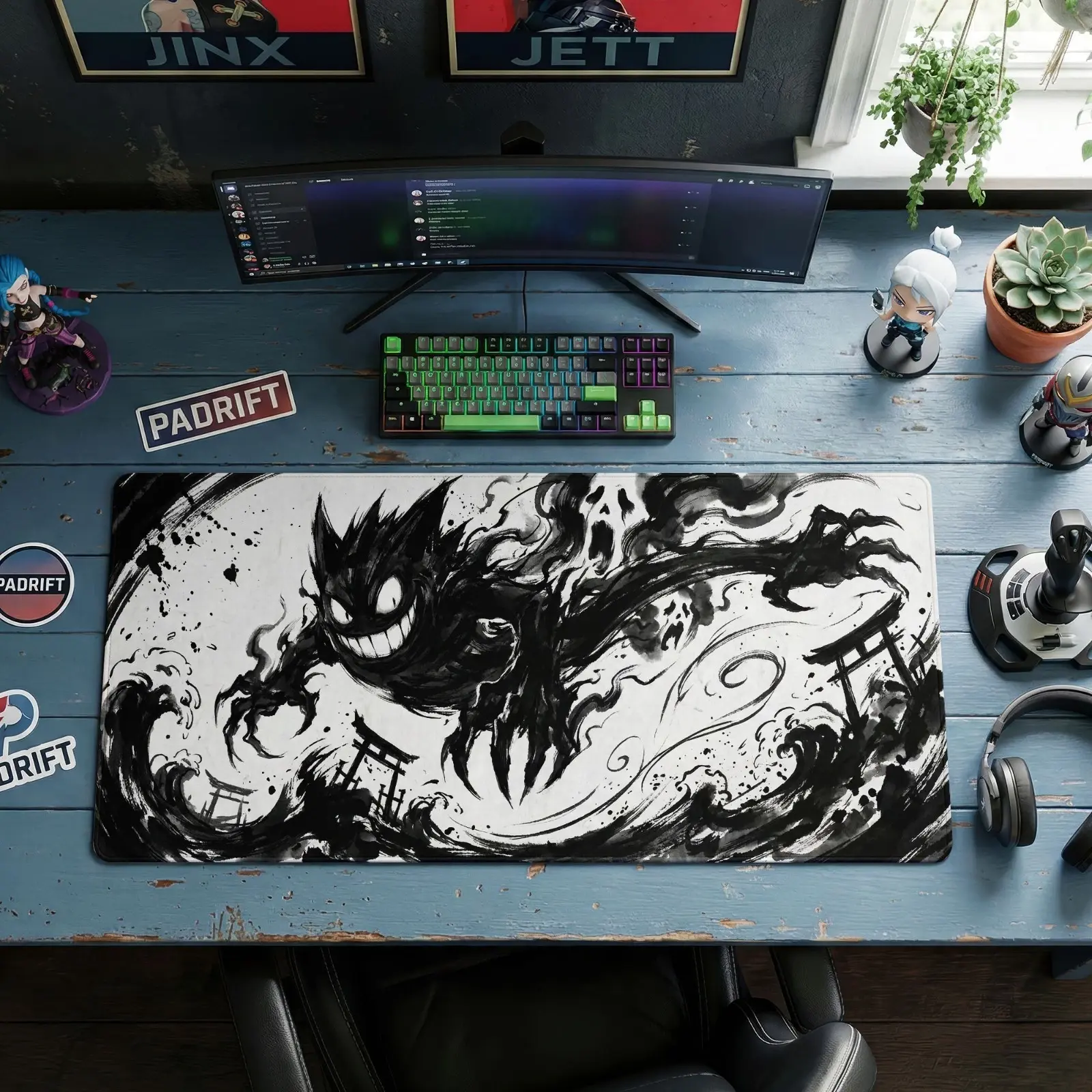 GGengarr Ink Shadow Art XL Gaming Mouse Pad, Anime Desk Mat