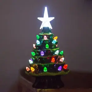 Colorful Ceramic Christmas Tree with Lights for Festive Home Decoration, Ideal Christmas Desk Ornament for Holiday Cheer