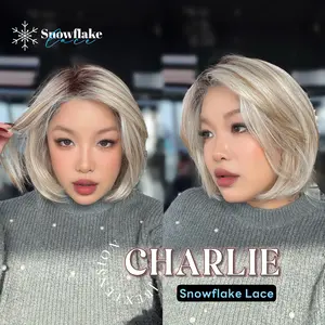 JBEXTENSION 12 Inches Mix Blonde Pre-Cut Side Part Snowflake Lace Frontlace Glueless Wig CHARLIE【BENDY EAR TABS】