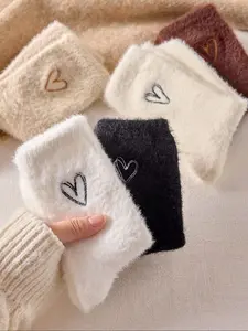 Women's Winter Plush Socks, Warm Thickened Long Crew Socks for Home Floor & Sleepwear, Soft Fuzzy Pattern Socks for Women Daily Wear, Soft Comfy Socks