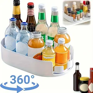 Lazy Susan Organizer for Refrigerator, 14.57'' x 9.84'' Clear Rectangular Turntable Fridge Organizer for Condiments in Refrigerator, Cabinet, Pantry, or Kitchen Countertop