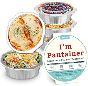 8" Sturdy Foil Pans with Snap-On Lids (5 Pack) | 3X Thicker Heavy Duty Reusable Foil Tins | Microwavable Multi-Use Pan, Pot, Container | Round Deep Disposable Aluminum Foil Pans for Baking, Cooking