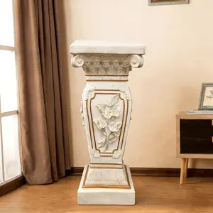 22.05" H X 9.06" W European Style Floral Carved Roman Column Pedestal, Resin Decorative Pillar, Elegant Garden & Courtyard Display Stand for Statues & Ornaments