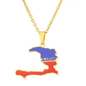 Meraki Haiti Map Necklace for Men and Women Christmas 2025 Ornament Couple Jewelry Stainless Steel Oil Drop Accessories Ideal for Holiday Celebrations