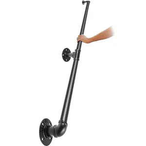 VEVOR Pipe Stair Handrail, 6FT Staircase Handrail, 440LBS Load Capacity Carbon Steel Pipe Handrail, Industrial Pipe Handrail with Wall Mount Support, Round Corner Wall Handrailings for Indoor, Outdoor