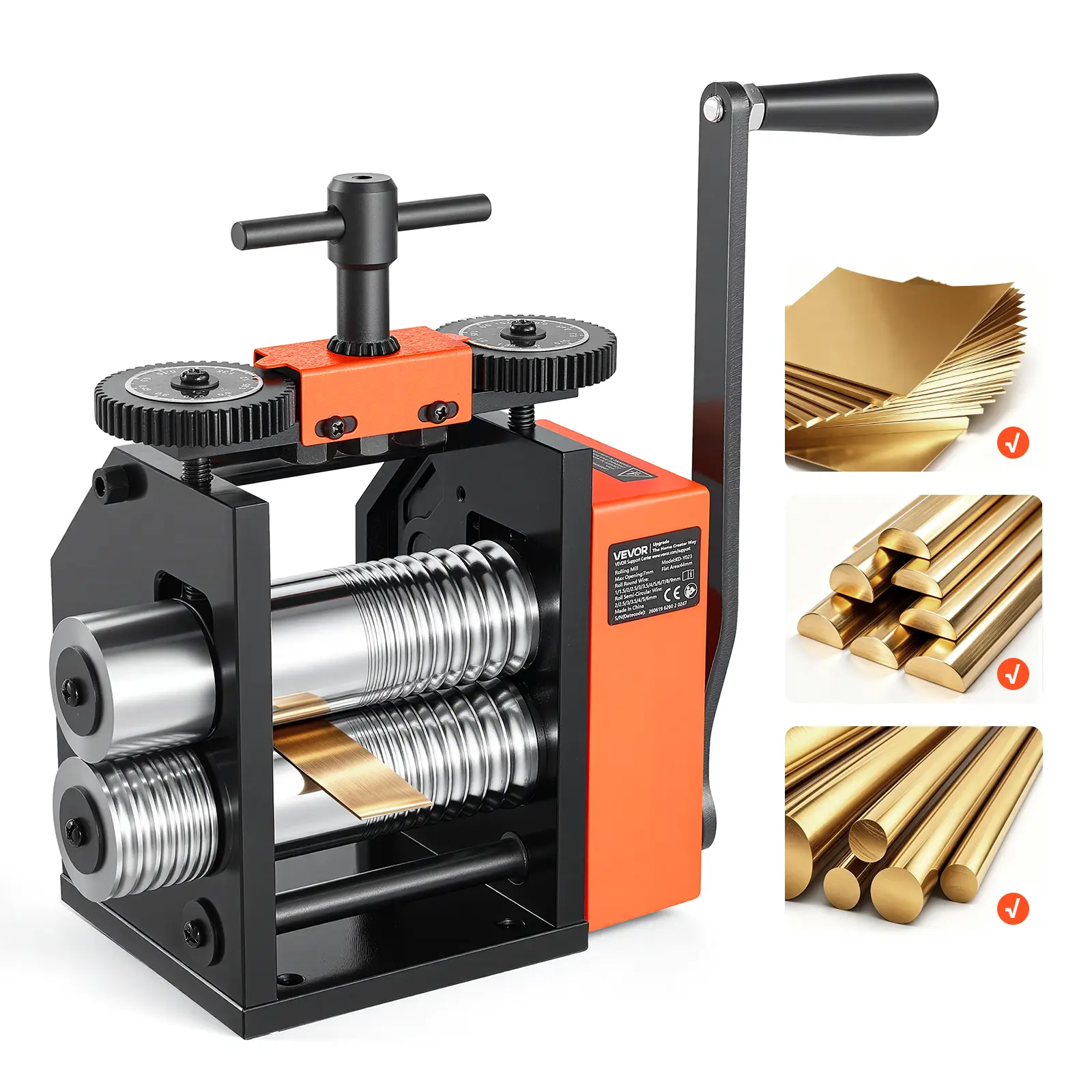 VEVOR Rolling Mill 3-in-1 Round Flat Half-Round Forming Roller Mill Machine, Manual Jewelry DIY Tool, 0.03-7 mm Adjustable Thickness, Stable & Even Rolling, for Ductile Metals, Gold, Silver, Copper