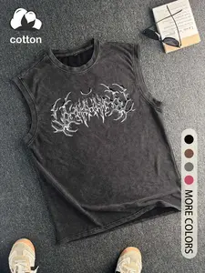 Men's Vintage Graphic Round Neck Tank Top, Regular Fit Casual Sleeveless Top for Summer, Men's Clothes for Daily Wear