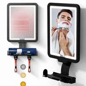 Fogless Shower Mirror for Shaving with Dimmable LED Light - Includes Squeegee - Anti-Fog Shave Mirror with 2 Mounting Options: Suction & Adhesive - Large Adjustable Vanity Mirror for Bathroom