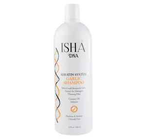 ISHA DNA Keratin System Garlic Shampoo - Infused with Keratin and Garlic Extract For Damaged Thinning Hair - Stops Hair Loss and Promotes Growth - Sulfate and Paraben Free