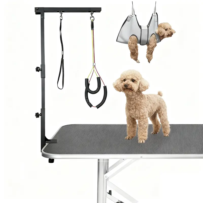 Rust-Resist Coat Steel Dog Grooming Arm with 2in Table Clamp, Polyester Hammock - 22"-36" Height-Adjustable, 3-Section Folds to <18", 24" No-Sit Hold (2 Pcs), 19" Head Restraint, Beauty/Hair Care Tool for Small-Medium Pets (Table Not Included)