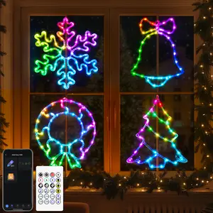Avatar Controls 4Pack Christmas Window Silhouette Lights with APP & Remote, Window Christmas Lights Indoor with Wreath,Snowflake,Bell and Tree, Lighted Christmas Window Decorations for DIY, Dimming, Music