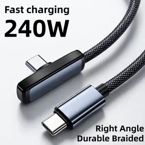 90 Degree Right Angle USB-C Charging Cable Braided Nylon Fast Charging Cord 45W/240W Compatible iPhone 15 16 17 Pro Max Gaming Bedside Use Multiple Length 1/2 Pack Charger Wire