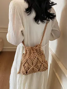 Handwoven Small Crossbody Bag For Women, New Woven Messenger Bag, Niche Beach Casual Shoulder Bag, Mini Square Envelope Bag, Crossbody Bag,City Bag, Suitable For Beach Resort, Crochet Shoulder Bag