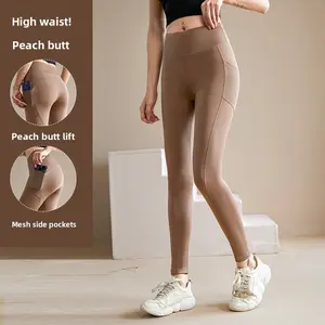 Butt-lifting fitness pants with quick-dry elastic fabric and mesh side pockets for running, training and yoga Performance