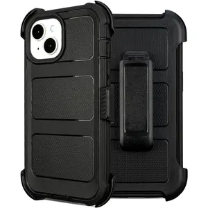 Defender 14 Case with Belt Clip Holster Heavy Duty Black Cover with Port Protection Kickstand Anti-Drop Rugged for Phone Case 14 Case Protective Black