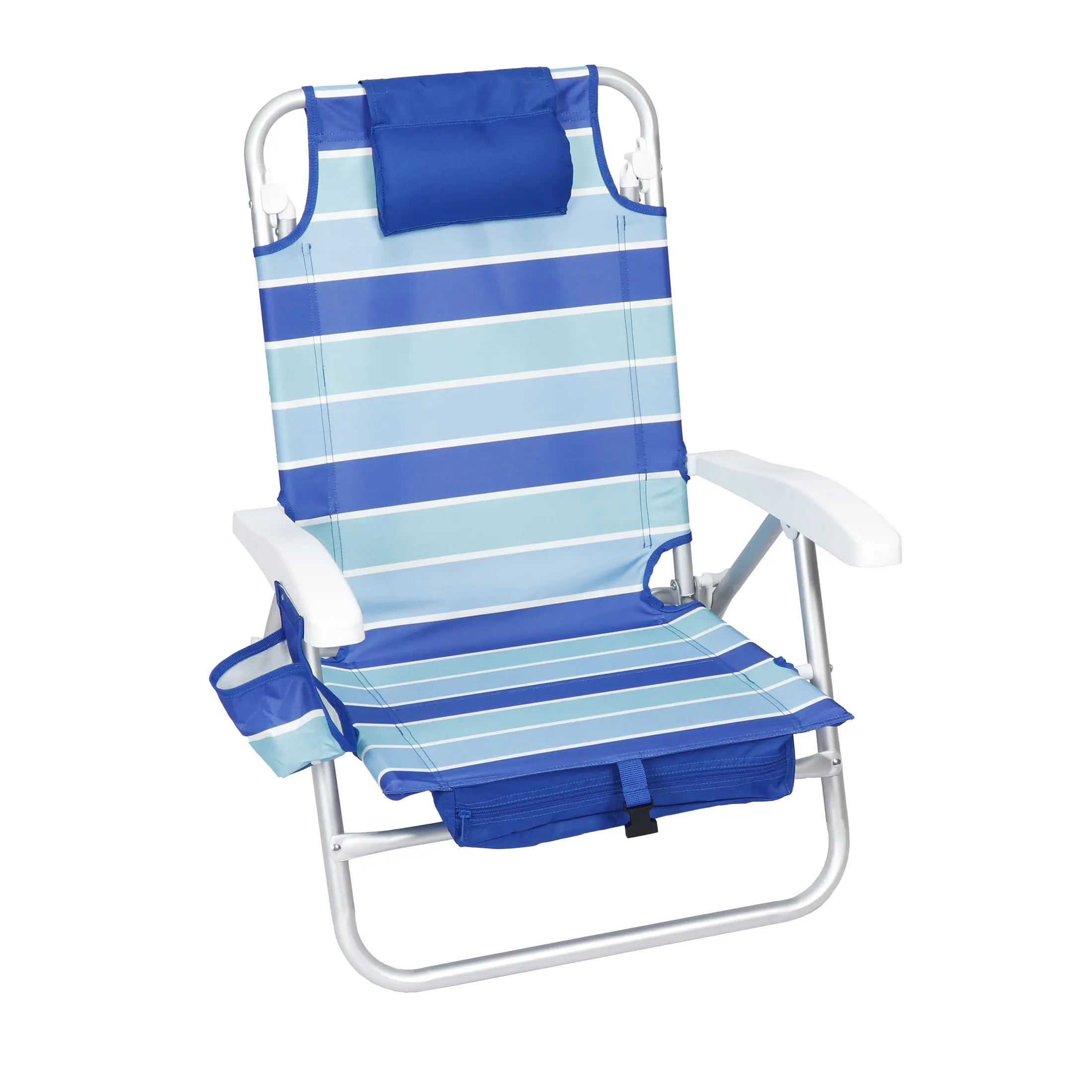 Mainstays Reclining and Lay Flat Backpack Beach Chair with Adjustable Pillow