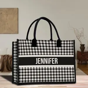 Custom Name Cotton Canvas Tote Bag Personalized Chic Pattern Tote Christmas Gift Bridesmaid Bag Premium Custom Tote Bag (PNTB1003)