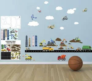 City Construction Truck & Planes Boys Wall Decals