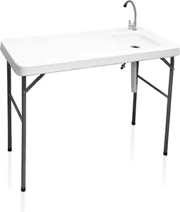 Fish Cleaning Table with Sink and Faucet, Folding Camping Sink Table for Dock Beach Patio Picnic