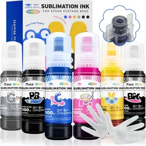 600ML Sublimation Ink for ET-8550 ET-8500 Wide-Format Supertank  Heat Press Transfer  T-Shirt (6x100ML, 6 Colors-BK PB CM Y GY) Bigger Bottles with  Ink Auto Fill the Tanks