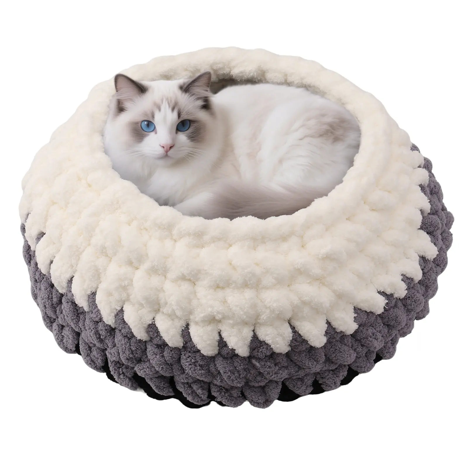 Cloud-Like Donut Cat Bed - Ultra-Soft Two-Tone Plush, Calming Cuddler for Indoor Cats & Small Pets