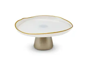 VIVIENCE - Organic Shaped Footed Cake Glass Plate with Gold